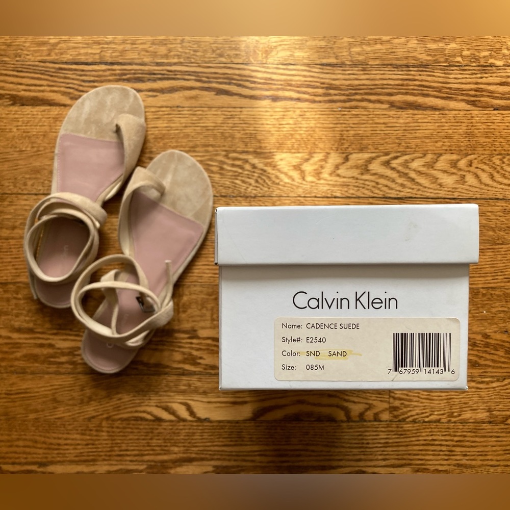 NIB - Calvin Klein Strappy Ankle Wrap Sandals - Tan Suede - size 8.5